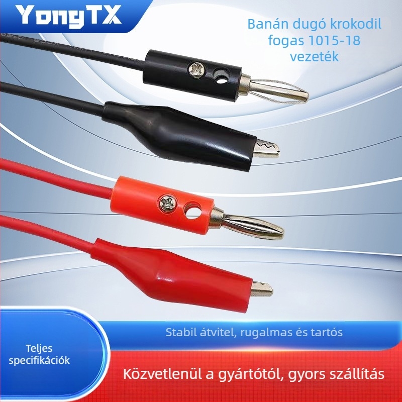 Alligator kapocs banánfejhez 4 mm - tesztvezeték, Ytx-001, 2-vezetékes, arany/nikkel bevonatú érintkezők, PVC-szigetelés, AC/DC interfész