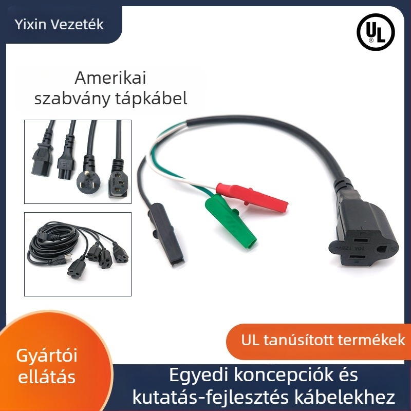 Yixin tápkábel amerikai 3tűs női dugaszolóaljzattal és aligátor klippel kempingfelszereléshez