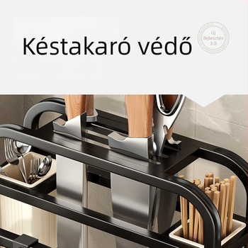 Konyhai kés- és vágódeszka tartó, integrált, 201 rozsdamentes acélból, többfunkciós, mozgatható, szerelés nélküli, modern minimalista stílus