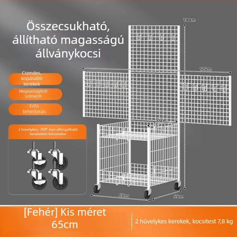 Összecsukható árusító kocsi kerékkel — hordozható piaci stand és hatszintes kiállító polc