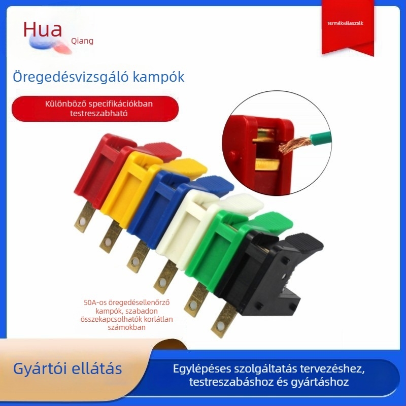 Krokodilcsipesz nagyáramú tesztekhez – 50A, rugós mechanizmus, réz kivitelezés, motorok tesztelésére és LED bekötésre