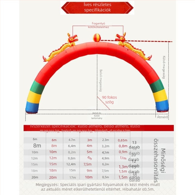 Felfújható esküvői ív kettős sárkánnyal, sárkány és főnix motívum, Oxford szövet, testre szabható Bangchuang