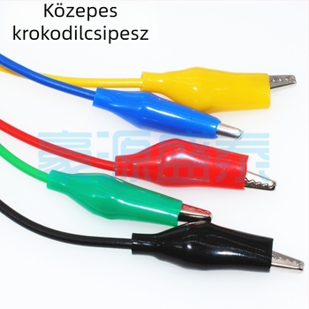 4 mm-es banándugóhoz csatlakozó alligátor klipszes tesztvezeték, szilikon izolációval, 10 A, 1 m