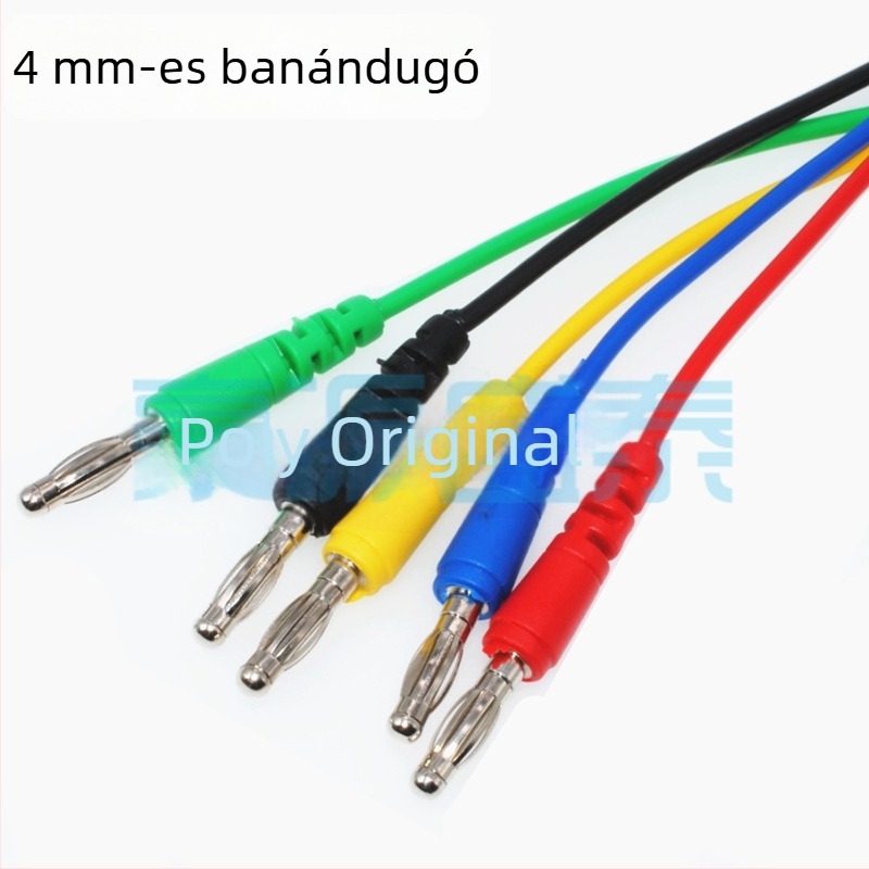 4 mm-es banándugóhoz csatlakozó alligátor klipszes tesztvezeték, szilikon izolációval, 10 A, 1 m