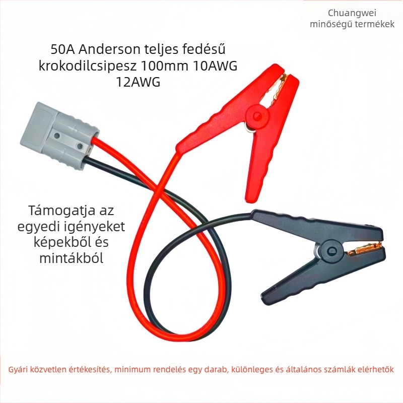 Anderson 100 mm krokodilcsipesz vezeték, 50A, 10–12 AWG, 1 m vagy 2 m