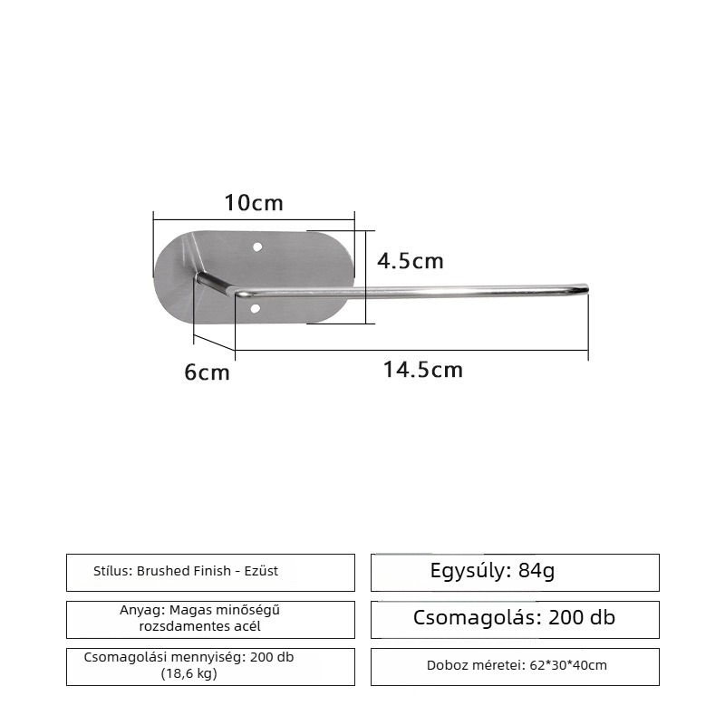 Rozsdamentes acélból készült konyhai polc, fúrás nélküli rögzítés, egy szintű, modell SXZJ, teherbírás 3 kg, kefés felület