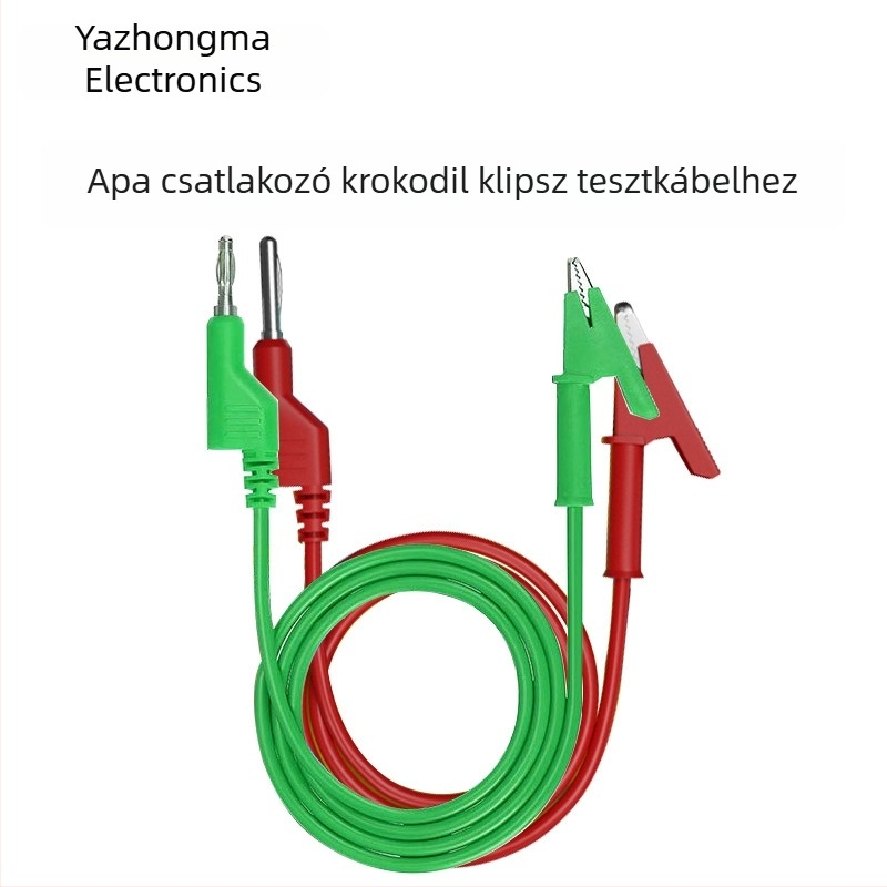 4 mm-es banándugóval és aligátor klippel vizsgáló vezeték, tiszta réz, 19 A magas áramerősségű kimenet, 1 mm² keresztmetszetű vezeték