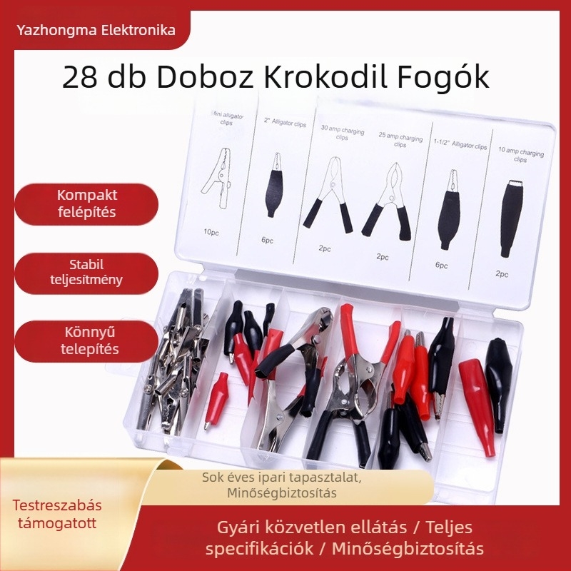 28 darabos alligátor kapocs készlet villamossági teszteléshez, fém szigetelő, autóhasználat — Modell: Alligator Clip, Márka: Yazhong Ma Electronics