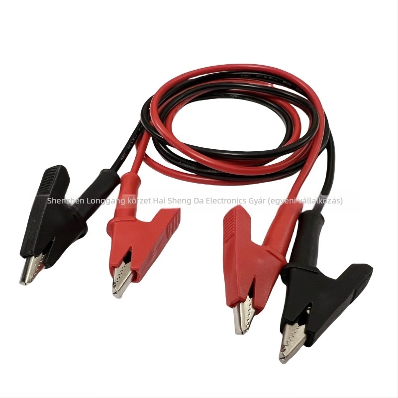 Kettős fejű aligátor csipeszes tesztvezeték, 103 cm hosszú, PVC szigetelt vezeték, áramforrás-tesztre