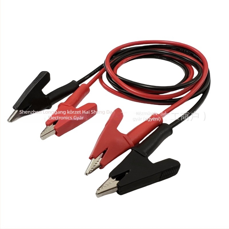 Kettős fejű aligátor csipeszes tesztvezeték, 103 cm hosszú, PVC szigetelt vezeték, áramforrás-tesztre
