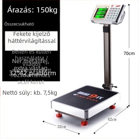 Kereskedelmi célú elektronikus mérleg, 300 kg kapacitás, összecsukható platform, újratölthető akkumulátor, pontos mérés