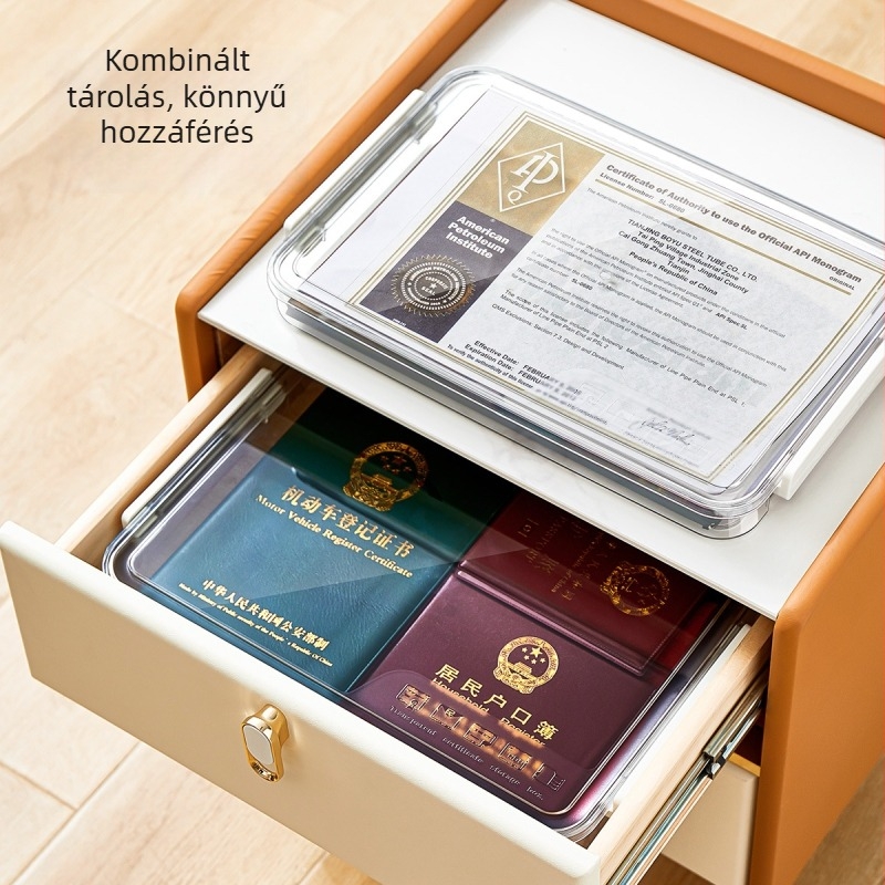 Dokumentumtároló doboz, átlátszó PET, pattintós fedél, por- és nedvességálló, irodai és otthoni fájlok rendezésére