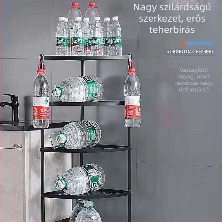 Szabadon álló rozsdamentes acél fürdőszobai tároló, 5 polcos, fürdő és konyha sarokhoz