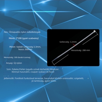 Önzáró nylon kötöző szalag HDS-5X200, PA66 nylon, 1,1 mm, -20 °C-tól 105 °C-ig