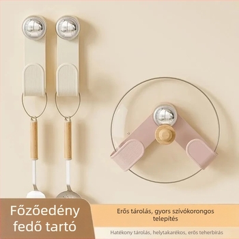 Műanyag falra szerelhető fedőállvány fazekakhoz, összecsukható, forgó, szívócsészével
