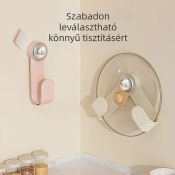 Műanyag falra szerelhető fedőállvány fazekakhoz, összecsukható, forgó, szívócsészével