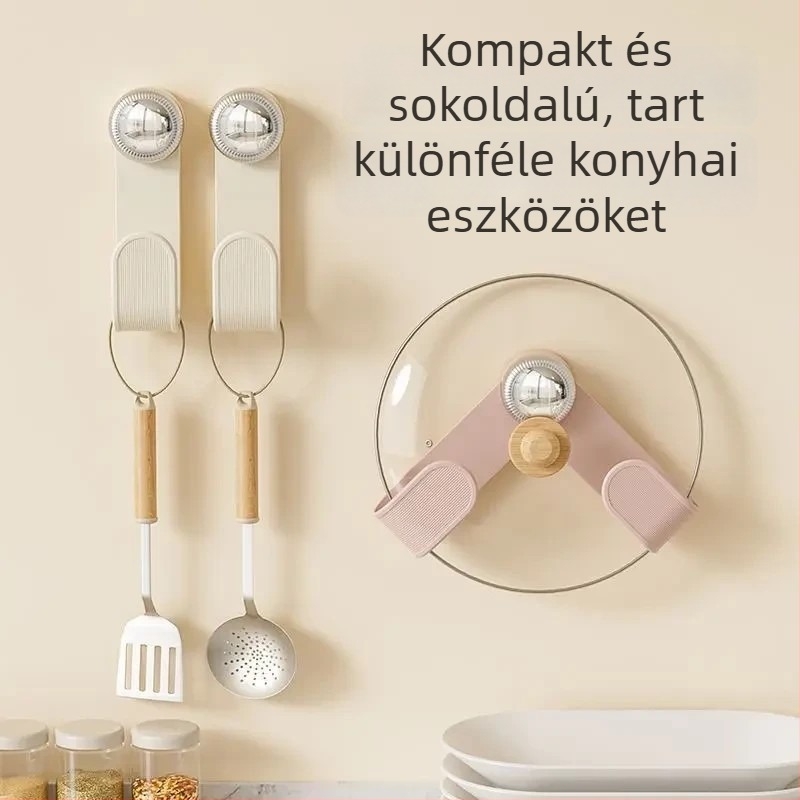Műanyag falra szerelhető fedőállvány fazekakhoz, összecsukható, forgó, szívócsészével