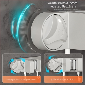 Fali mop tartó vákuumos rögzítéssel, falra szerelés, fúrás nélkül, ABS, teherbírás 10–15 kg, több kampó, luxus stílus, készlet 60 darab