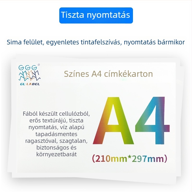 Rézlemezes öntapadós címkék, téglalap alakú, fényes felület, nyomtatáshoz és inkjethez, vastagság 0,04 mm, vízbázisú ragasztó, 100 példány