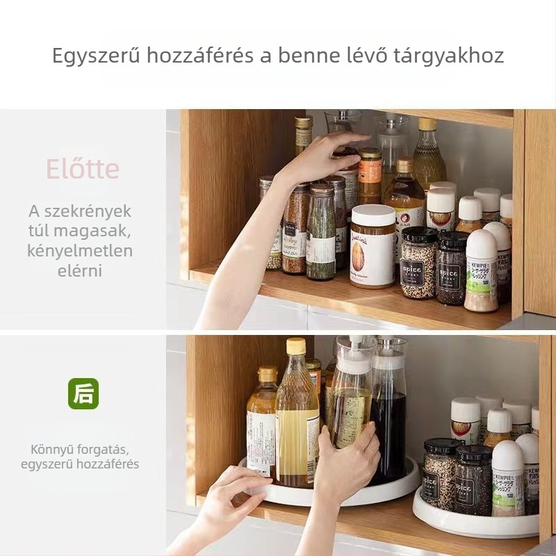 Lazy Susan kerek konyhai fűszertartó tálca, forgatható, csúszásmentes, PP+TPR