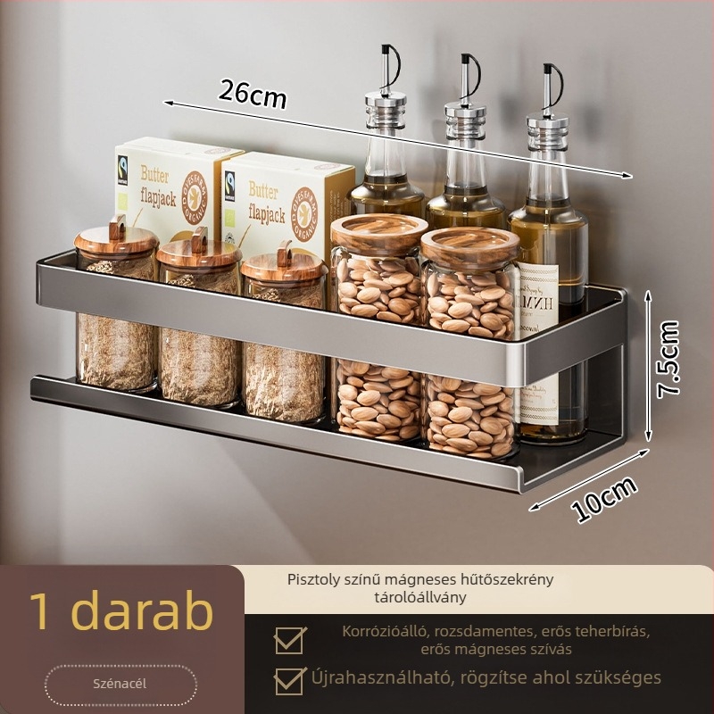 Konyhai mágneses oldalsó tároló, falra szerelhető, minimalist stílusú, szénacél anyagú