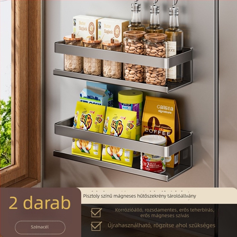 Konyhai mágneses oldalsó tároló, falra szerelhető, minimalist stílusú, szénacél anyagú