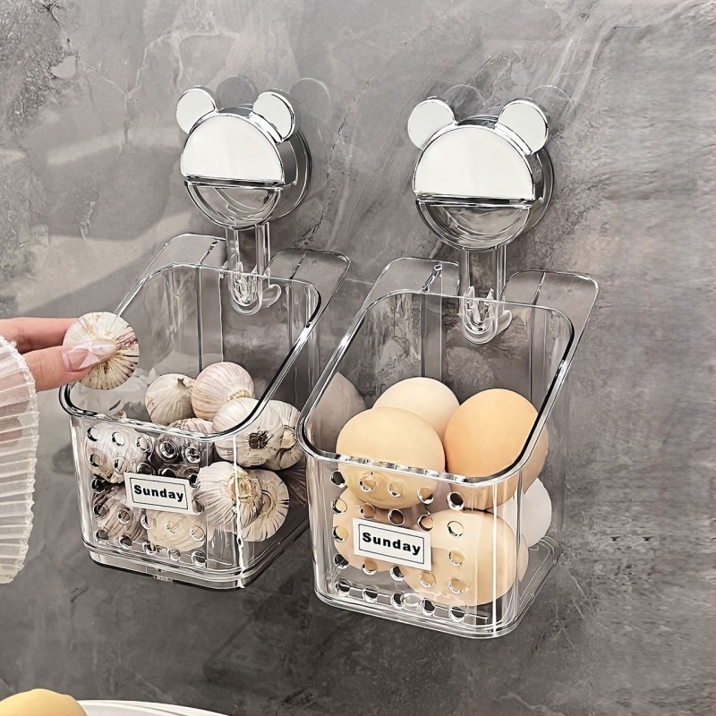 Fali szívókorongos tároló zöldhagymához, gyömbérhez és fokhagymához — konyha, fúrás nélküli felszerelés