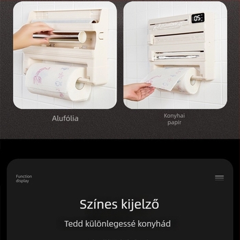 5‑in‑1 falra szerelhető tálca fólia, fóliavágó és papírtartó ABS műanyagból, telepítés nélkül, téglalap alakú dizájn