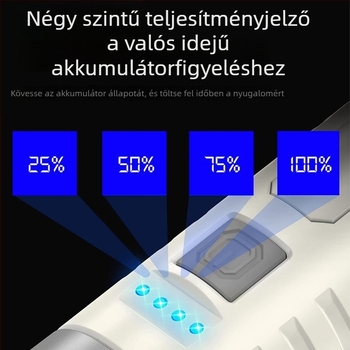 Oldalsó LED-es többfunkciós zseblámpa, 10W, újratölthető, optikai zoom, üzemidő 2–6 óra