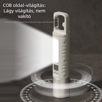 Oldalsó LED-es többfunkciós zseblámpa, 10W, újratölthető, optikai zoom, üzemidő 2–6 óra