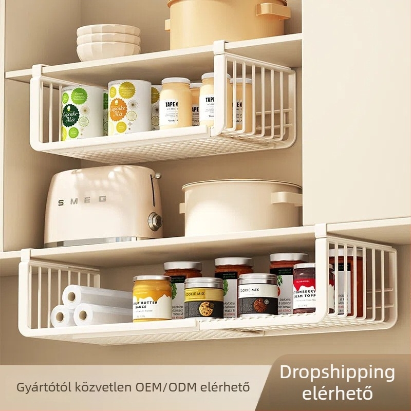 Konyhai tároló polc – kibővíthető, mozgatható, falra szerelhető, többszintű, műanyag
