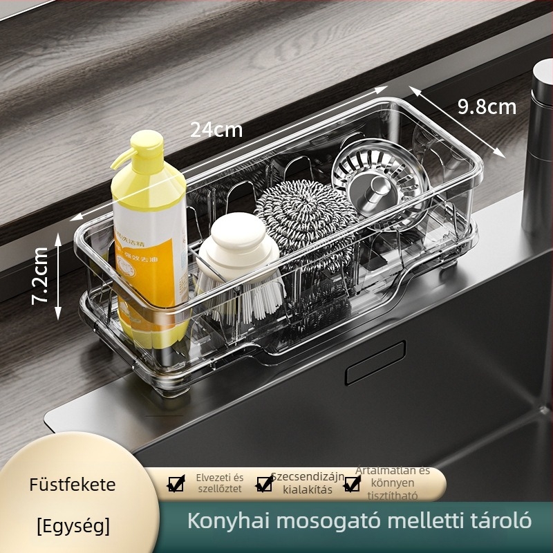 Konyhai tároló polc – többfunkciós, mozgatható, szerelés nélkül; PET anyag; modern minimalista dizájn; téglalap alakú