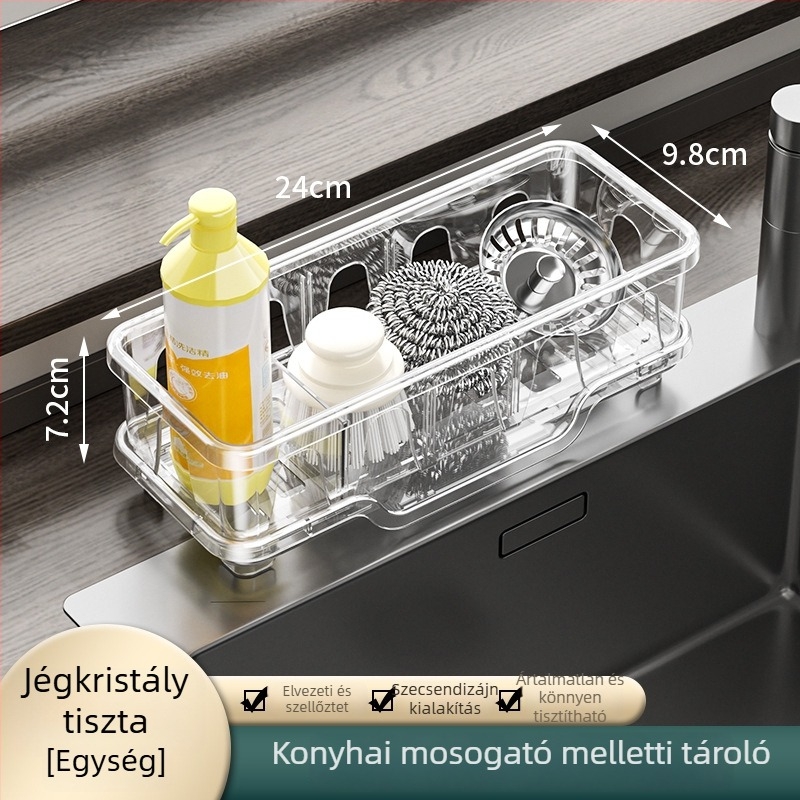 Konyhai tároló polc – többfunkciós, mozgatható, szerelés nélkül; PET anyag; modern minimalista dizájn; téglalap alakú