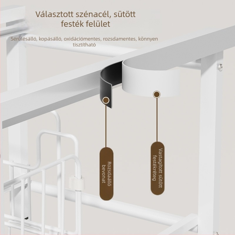 Kihúzható konyhai mosogató alatti tároló — többfunkciós, szénacélból, több szintes szekrény rendező, modern egyszerű dizájn