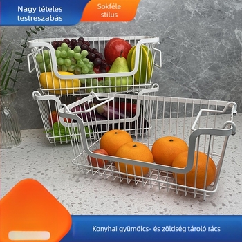 Többszintes fém gyümölcs- és zöldségtároló polc, vasdrótból, egyedi tervek szerint készítve, modern minimalista stílus, multifunkcionális