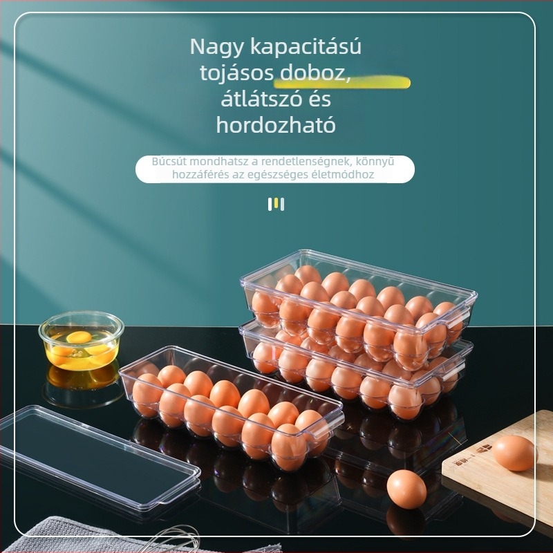 Tojástartó doboz fedővel, PET, átlátszó, egyszerű stílus, Zane márka – tárolás
