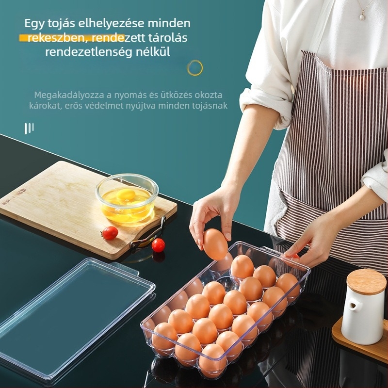 Tojástartó doboz fedővel, PET, átlátszó, egyszerű stílus, Zane márka – tárolás