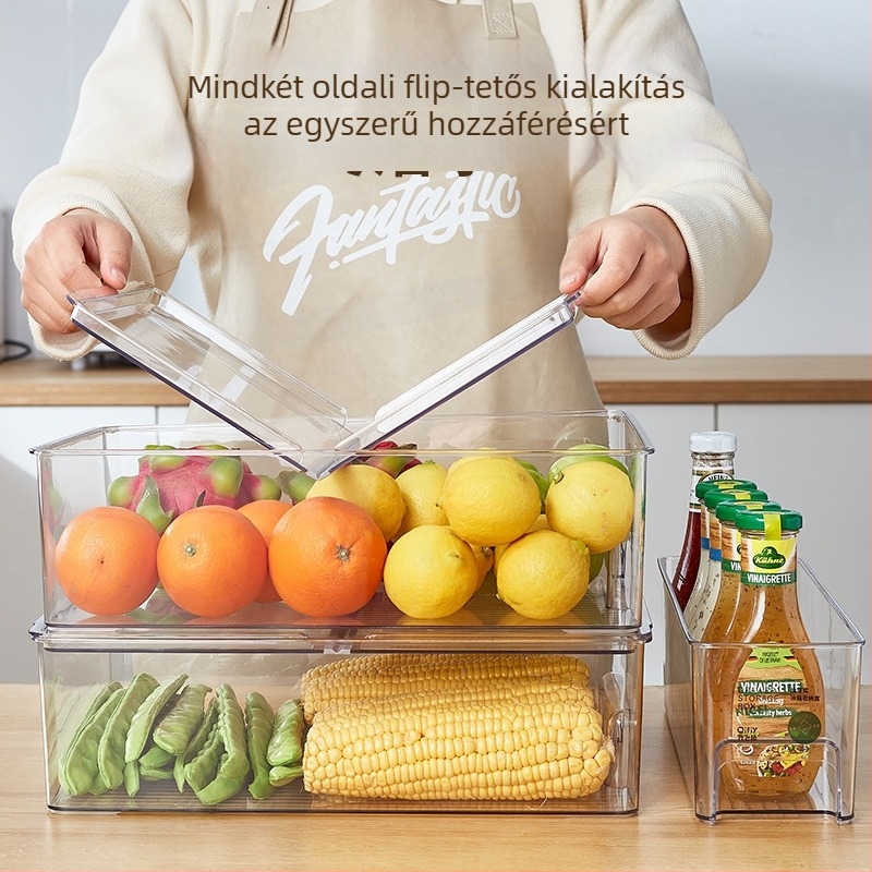 Japán stílusú hűtőtároló doboz, műanyagból, összecsukható, nyitott felső résszel, frissesség megőrzése gyümölcsök és zöldségek számára