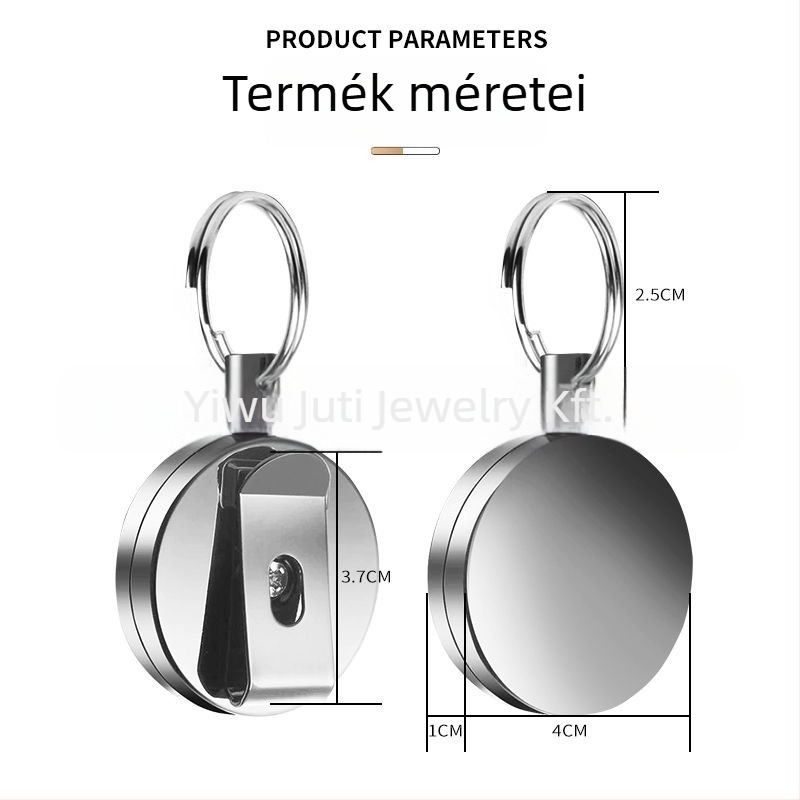 Fém visszahúzható kulcstartó könnyen húzható gombbal – teleszkópos kialakítás, teherbírás 3 kg, testre szabható