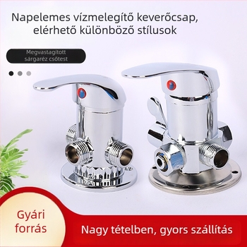 Napenergiás vízmelegítőhöz zuhanykeverő – Type A ötvözetű kis Tee; működési nyomás 10; víz hőmérséklete 100°C; kiáramló áramlás 10; alkalmazás: mosdó