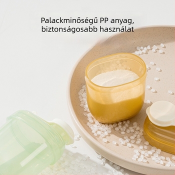 Hordozható, élelmiszer‑minőségű tejpor tároló doboz, útközben babafomula tárolására, megfelelő újszülöttektől 3 éves korig