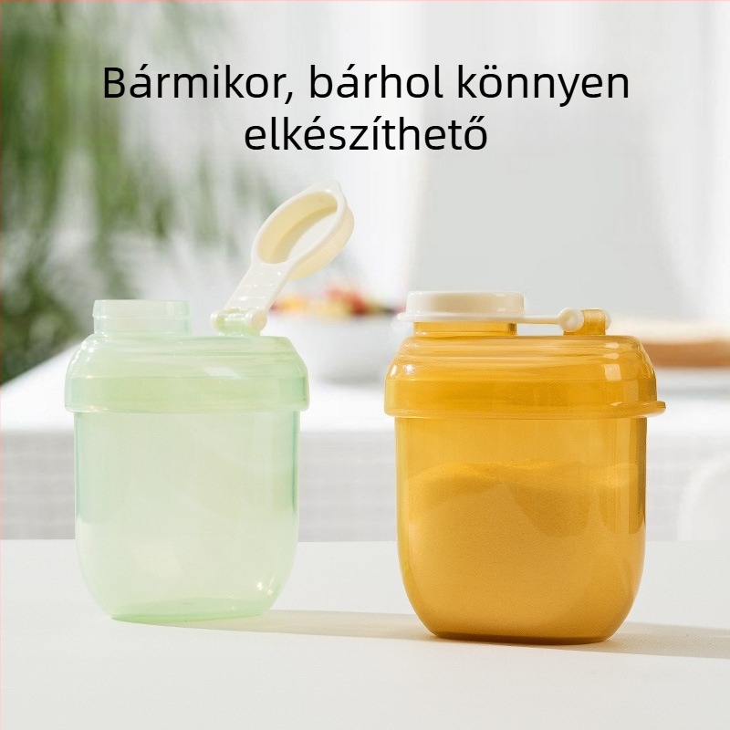 Hordozható, élelmiszer‑minőségű tejpor tároló doboz, útközben babafomula tárolására, megfelelő újszülöttektől 3 éves korig