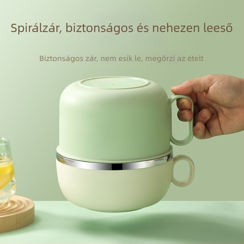 304 rozsdamentes acél ebédes doboz – kerek, kétszintes, 1–2 L, élelmiszer-minőségű, lezárható és szivárgásmentes