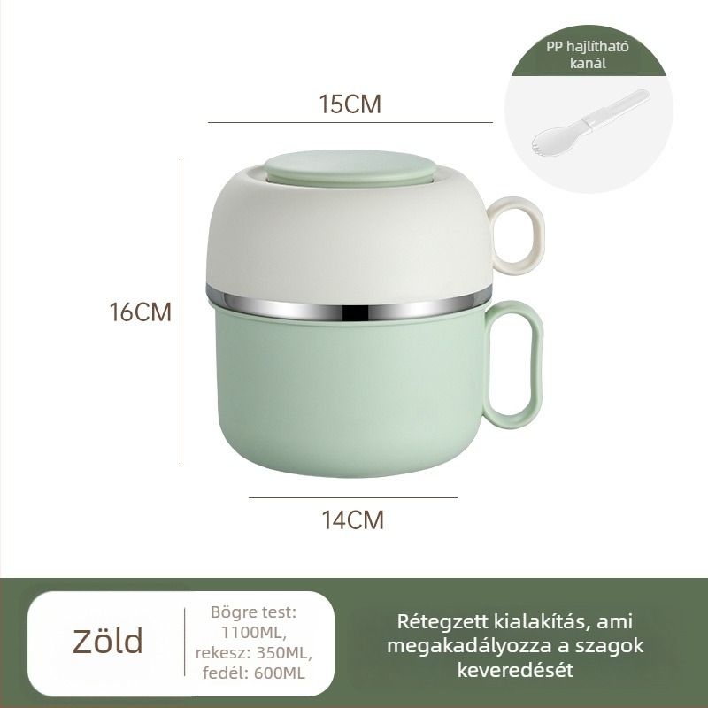 304 rozsdamentes acél ebédes doboz – kerek, kétszintes, 1–2 L, élelmiszer-minőségű, lezárható és szivárgásmentes