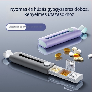 Hordozható heti tablettás doboz három rekesszel a reggel, délelőtt és este adagokhoz, fedél és kihúzható mechanizmus