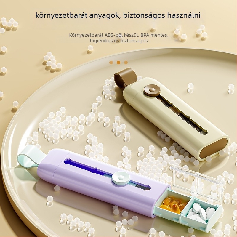 Hordozható heti tablettás doboz három rekesszel a reggel, délelőtt és este adagokhoz, fedél és kihúzható mechanizmus