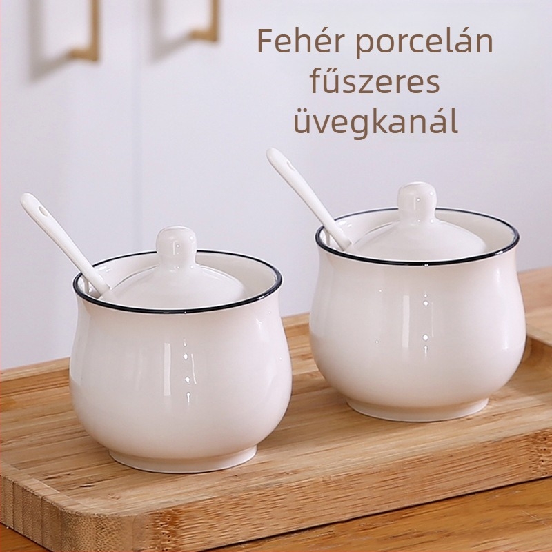 Dob formájú kerámia fűszertartó fedővel, logó nyomtatva, testreszabás elérhető, modern minimalista konyhai kiegészítő