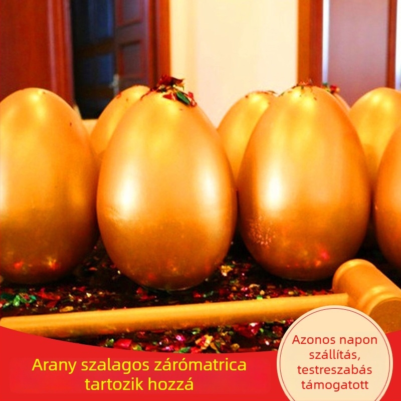 Arany tojás, méretek 12–30 cm, esküvői nyereményjátékhoz