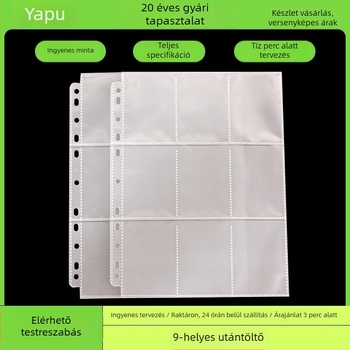 9-négyzetes kártya könyv-stílusú lazán töltelék, PP belső oldalak, 10 lap, 3 lyuk