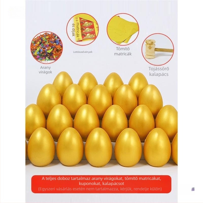 Arany tojás – nyitó ceremóniához rekvizíció, kreatív húsvéti tojás a vállalati rendezvényekhez, méretek 15 cm, 20 cm és 25 cm
